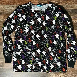 Scrub Top - Halloween Ghosts - Scrub H.Q. - Size XS - Long Sleeve - Pockets